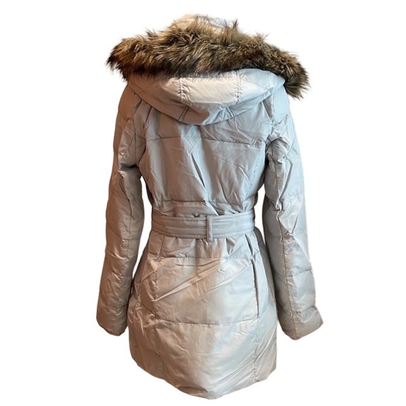 Hollister Puffer Coat Faux Fur Hood Belted Light Gray Women's Size L - Picture 9 of 9